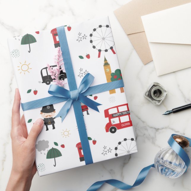 Papel De Regalo Niños Personalizado Red Londres Bus & Clock Tower  (Regalar)