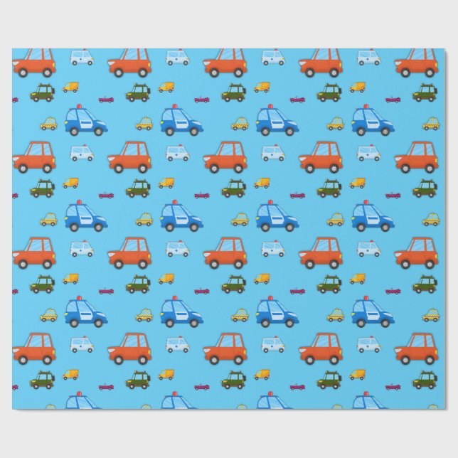 Papel De Regalo Niños Personalizados Coches Cumpleaños Wrap (Superficie plana)