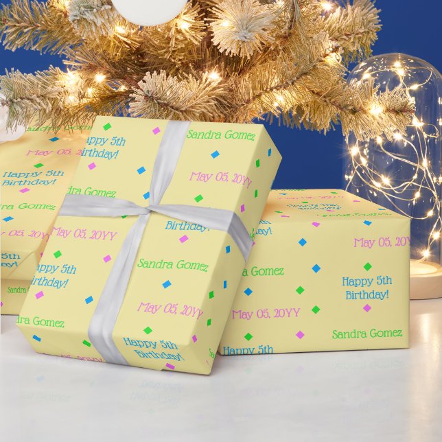 Papel De Regalo Niños personalizados Cumpleaños amarillo verde ros (Vacaciones)