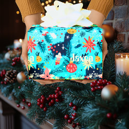 Papel De Regalo Niños personalizados de Navidad con copos de nieve