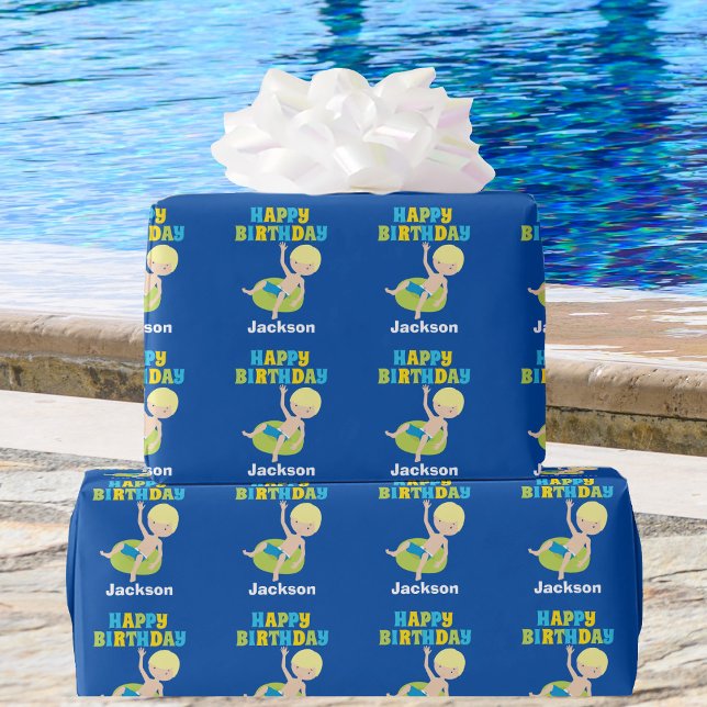Papel De Regalo Niños Piscina Fiesta Niños Nacimiento Azul (Subido por el creador)