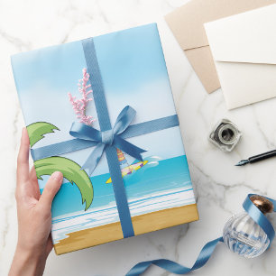 Papel De Regalo Niños surfeando diversión de playa tropical verano