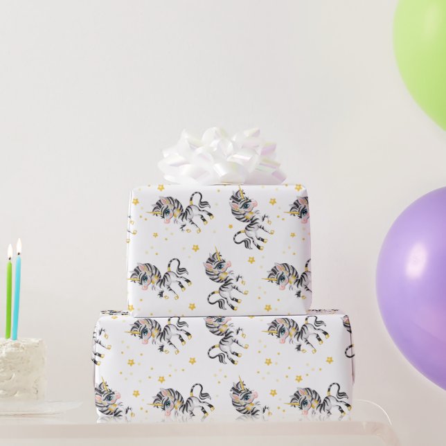 Papel De Regalo Niños Unicornio Cebra  (Regalos de fiesta)