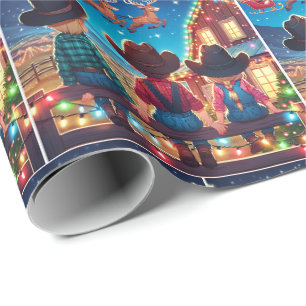 Papel De Regalo Niños Vaqueros En La Valla Santa Volan Sobre El Gr