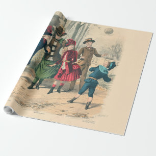 Papel De Regalo Niños Victorianos Antiguos Juegan con Pelota 1880