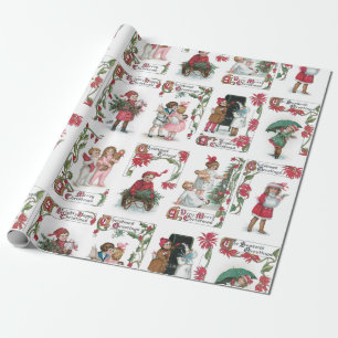 Papel De Regalo Niños victorianos festivos con saludos de Navidad