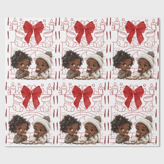 Papel De Regalo Niños y Navidades afroamericanos de cocina (Superficie plana)