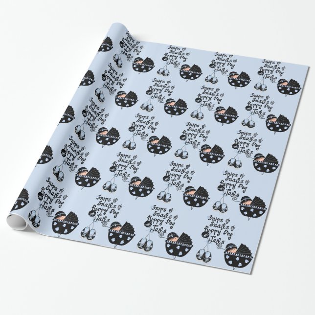 Papel De Regalo Nips y Snacks Baby Shower negro y azul (Desenrollado)