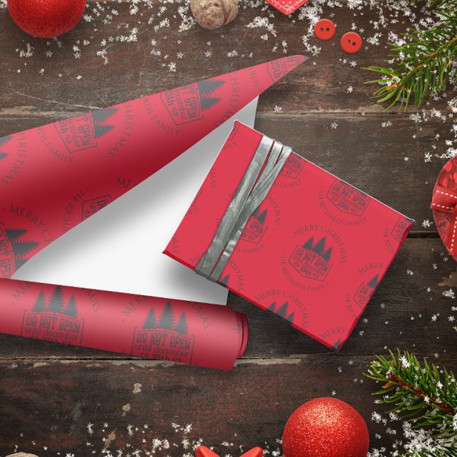 Papel De Regalo No abrir hasta - Navidades personalizados rojos (Do not Open until - Red Personalized Christmas Wrapping Paper)