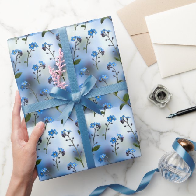 Papel De Regalo No me olvides delicados en azul aireado (Regalar)