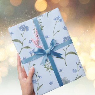 Papel De Regalo No me Olvides Flor Azul Acuarela Flor