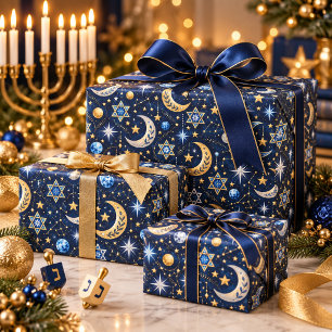 Papel De Regalo Noche Celestial de Hanukkah Cielo Nocturno Estrell