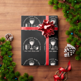 Papel De Regalo Noche de fiesta de vino y queso negro divertido
