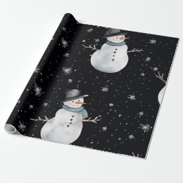 Papel De Regalo Noche de Navidades negros Snowman
