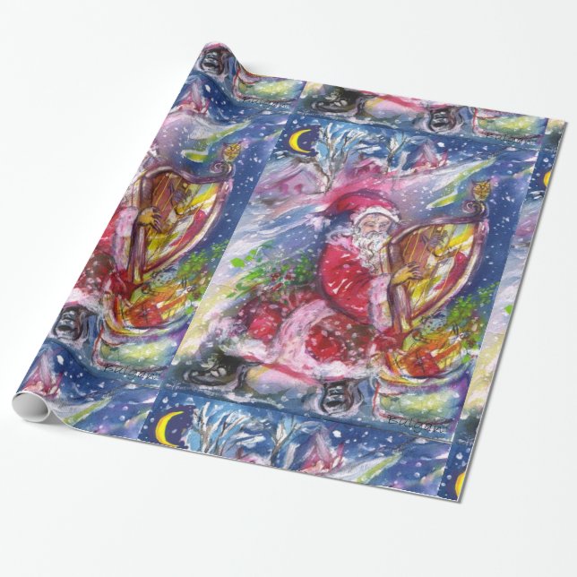 Papel De Regalo NOCHE DE navidades, SANTA CLAUS JUGANDO HARP (Desenrollado)