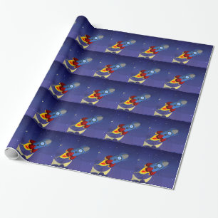 Papel De Regalo Noche de niños Barco cohete del cielo