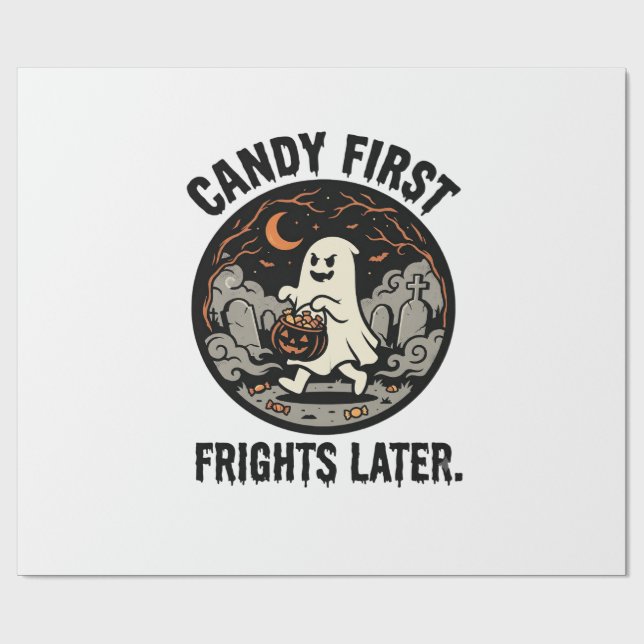 Papel De Regalo Noche de Terror de Dulces de Halloween (Superficie plana)