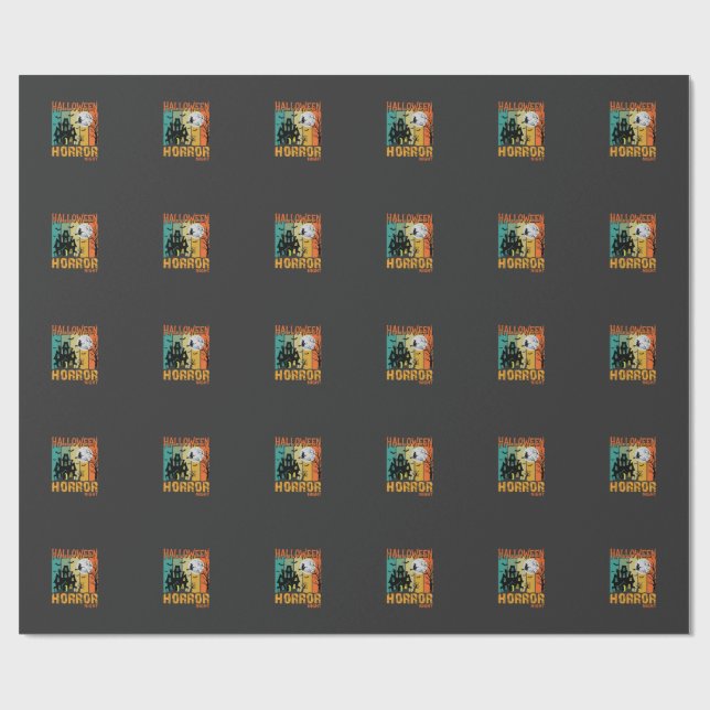 Papel De Regalo Noche de Terror de Halloween Casa Embrujada Vector (Superficie plana)