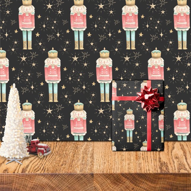 Papel De Regalo Noche estrellada de oro de los Navidades Nutcracke (The Christmas Nutcracker Gold Starry Night Gift Wrapping Paper Rolls)