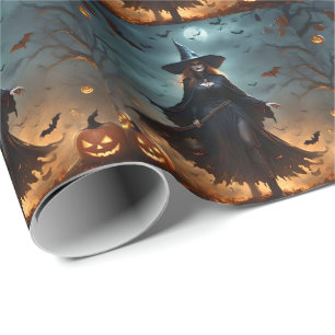 Papel De Regalo "Noche malvada: Asustada bruja de Halloween y sus