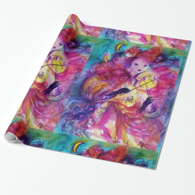 Papel De Regalo NOCHE MASQUERADE / Carnaval veneciano (Desenrollado)