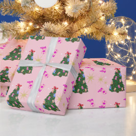 Papel De Regalo Noche moderna rosa occidente bota árbol de Navidad