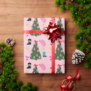 Papel De Regalo Noche moderna rosa occidente bota árbol de Navidad