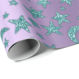 Papel De Regalo Noche púrpura verde azulada brillante del