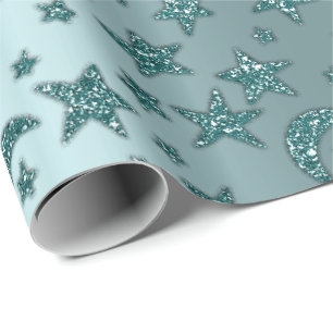 Papel De Regalo Noche verde azulada brillante del purpurina de la