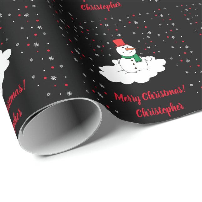Papel De Regalo Nochebuena de navidad dulce Snowman Snowflakes Bla (Esquina del rollo)