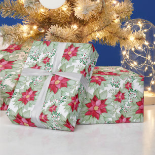 Papel De Regalo Nochebuena Poinsettia Acuarela Pintada a mano