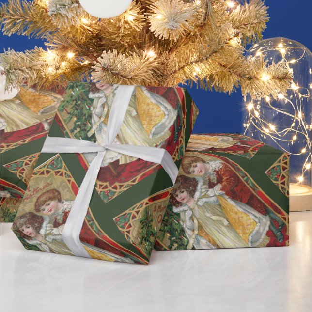 Papel De Regalo Nochebuena y Chica de Navidad de 1910 (Vacaciones)