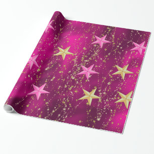 Papel De Regalo Noches árabes de Magenta y estrellas de oro