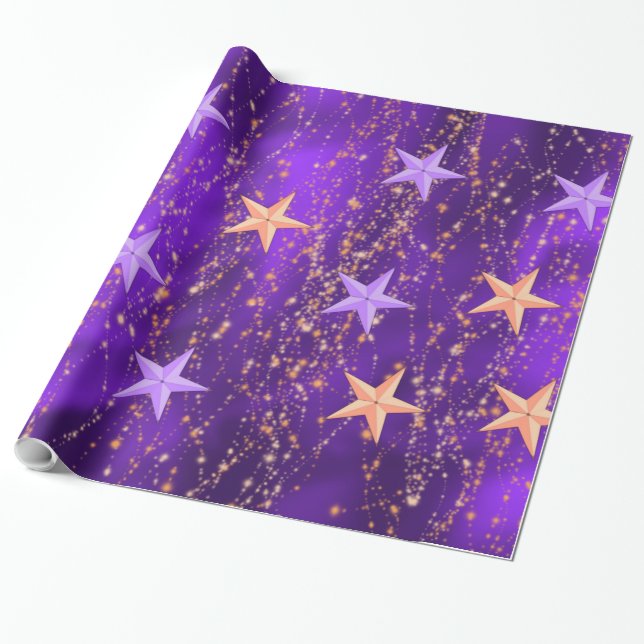 Papel De Regalo Noches Árabes Moradas y Estrellas de Oro (Desenrollado)