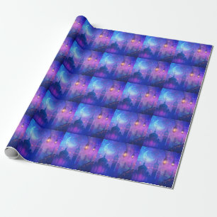 Papel De Regalo Noches mágicas de Eid Mubarak Arte azul creciente