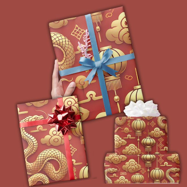 Papel De Regalo Nochevieja de oro del Año Nuevo Lunar chino (Chinese Lunar New Year Golden Snake Wrapping Paper)