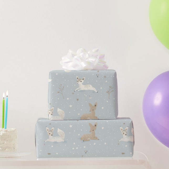 Papel de regalo nocturno de cervatillo soñoliento (Regalos de fiesta)