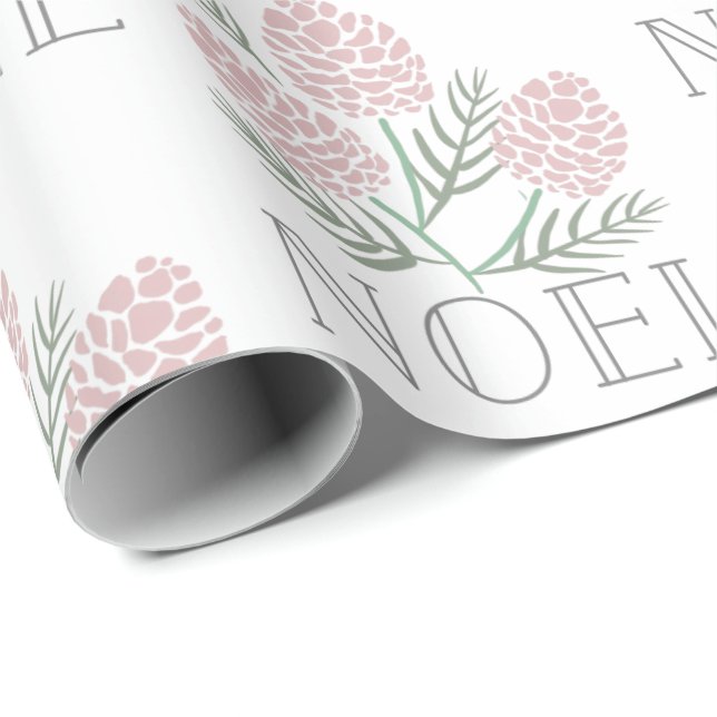 Papel De Regalo NOEL Patrón de cono rosado blanco (Esquina del rollo)