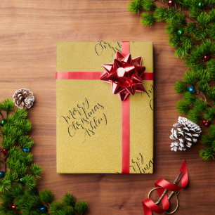 Papel De Regalo Nombrado Feliz Navidad dorado Guión manuscrito