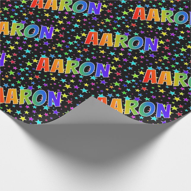 Papel De Regalo Nombre "AARON" con Arcoíris + Estrellas (Esquina)