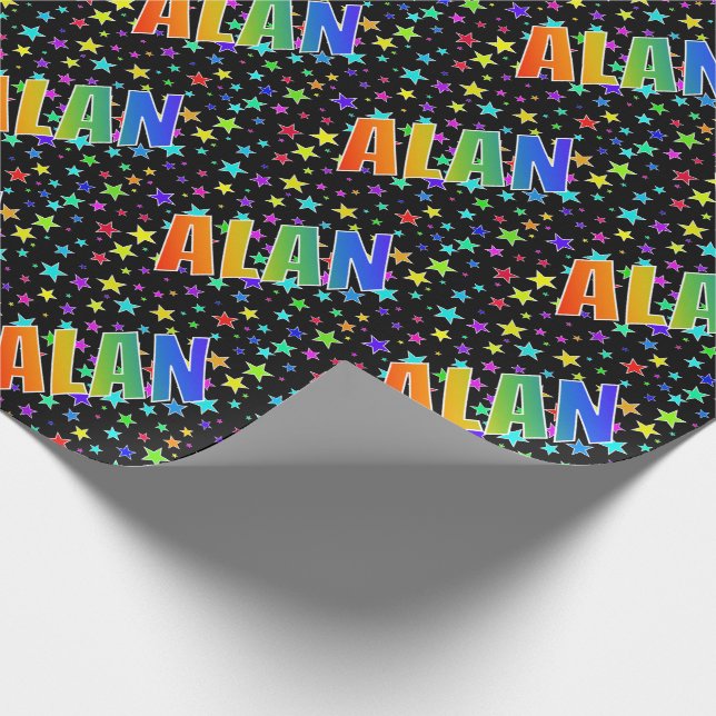 Papel De Regalo Nombre "ALAN" del arco iris + Estrellas (Esquina)