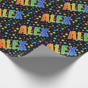 Papel De Regalo Nombre "ALEX" del arco iris + Estrellas