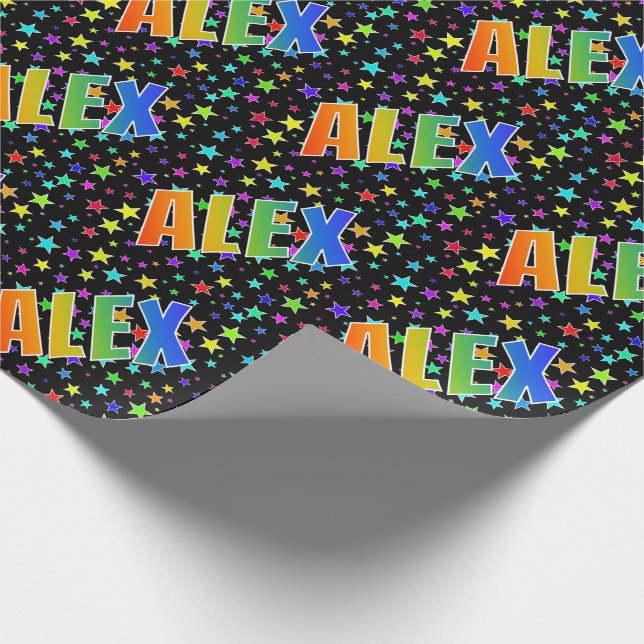 Papel De Regalo Nombre "ALEX" del arco iris + Estrellas (Esquina)