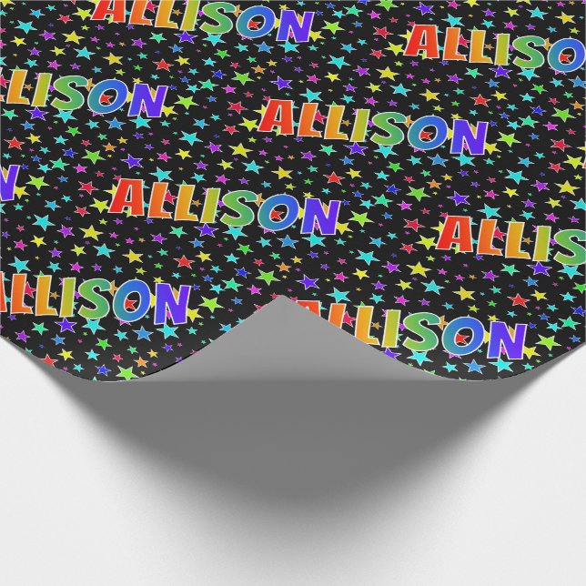 Papel De Regalo Nombre "ALLISON" de arcoíris + Estrellas (Esquina)