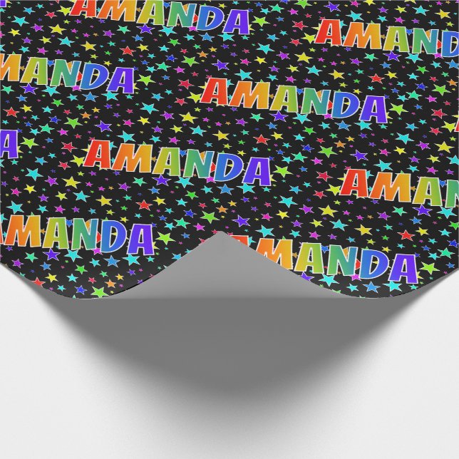 Papel De Regalo Nombre AMANDA de arcoíris + Estrellas (Esquina)