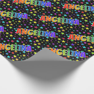 Papel De Regalo Nombre ANGELINA con arcoíris y estrellas