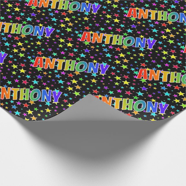 Papel De Regalo Nombre ANTHONY con Arcoíris + Estrellas (Esquina)