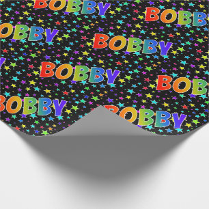 Papel De Regalo Nombre arcoiris "BOBBY" + estrellas