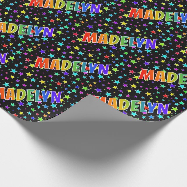 Papel De Regalo Nombre arcoiris "MADELYN" + estrellas (Esquina)