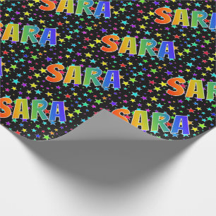 Papel De Regalo Nombre arcoiris "SARA" + estrellas